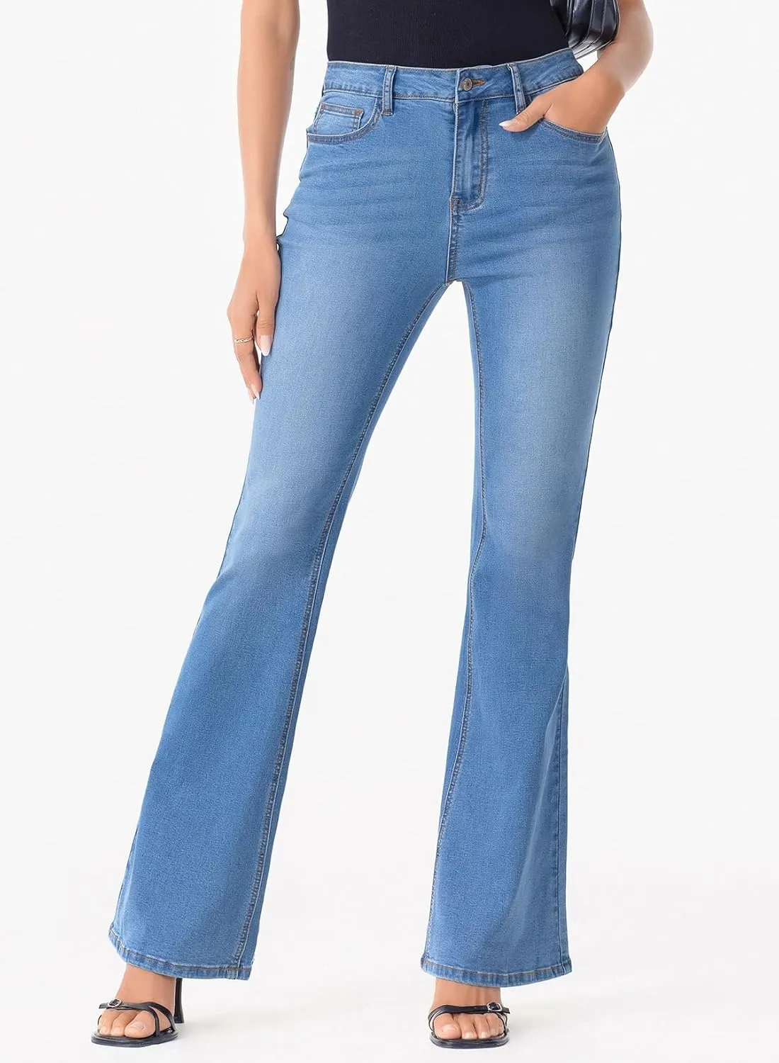 Sidefeel Women's High Waisted Bell Bottom Bootcut Jeans Flared Wide Leg Denim Pants