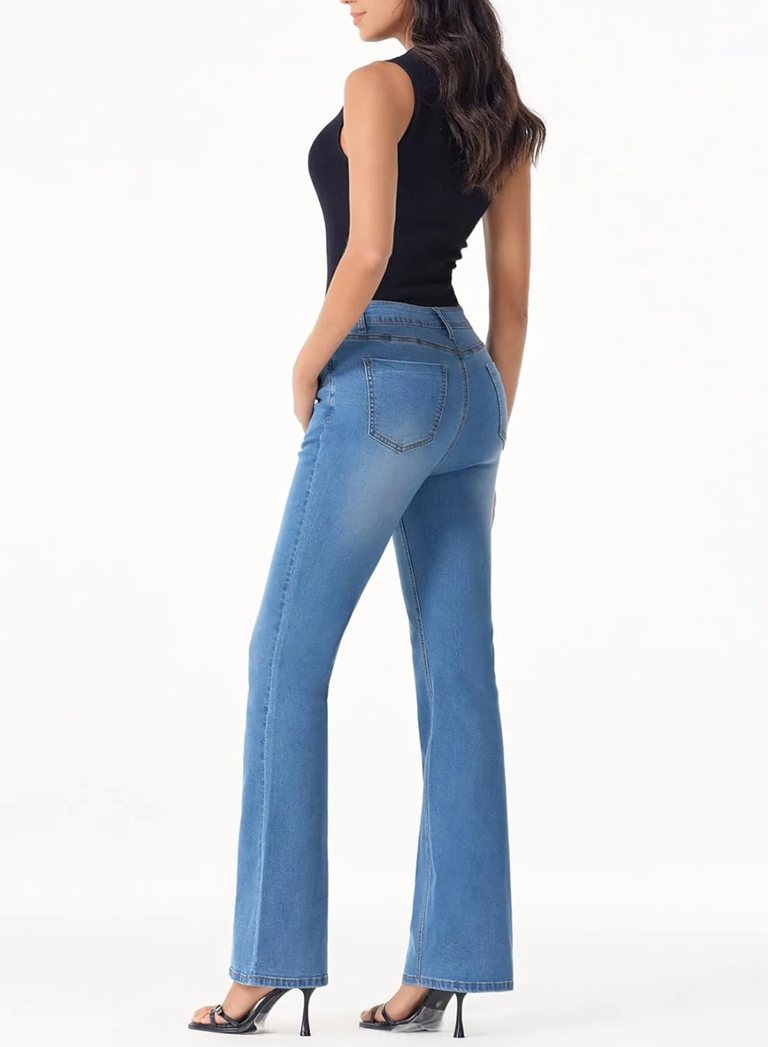 Sidefeel Women's High Waisted Bell Bottom Bootcut Jeans Flared Wide Leg Denim Pants