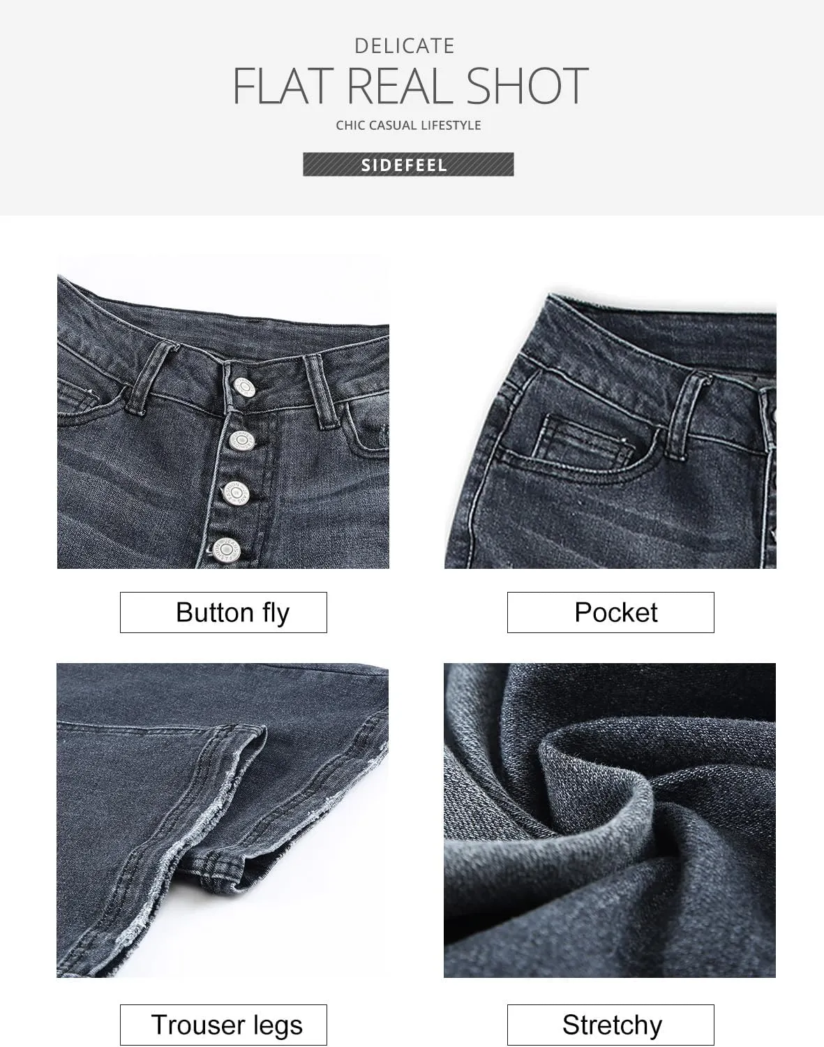 Sidefeel Women's High Waisted Bell Bottom Bootcut Jeans Flared Wide Leg Denim Pants