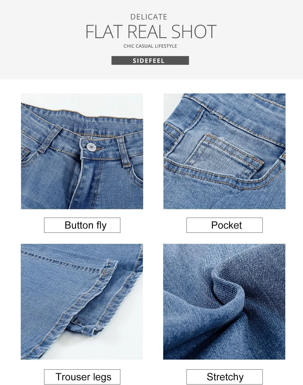 Sidefeel Women's High Waisted Bell Bottom Bootcut Jeans Flared Wide Leg Denim Pants