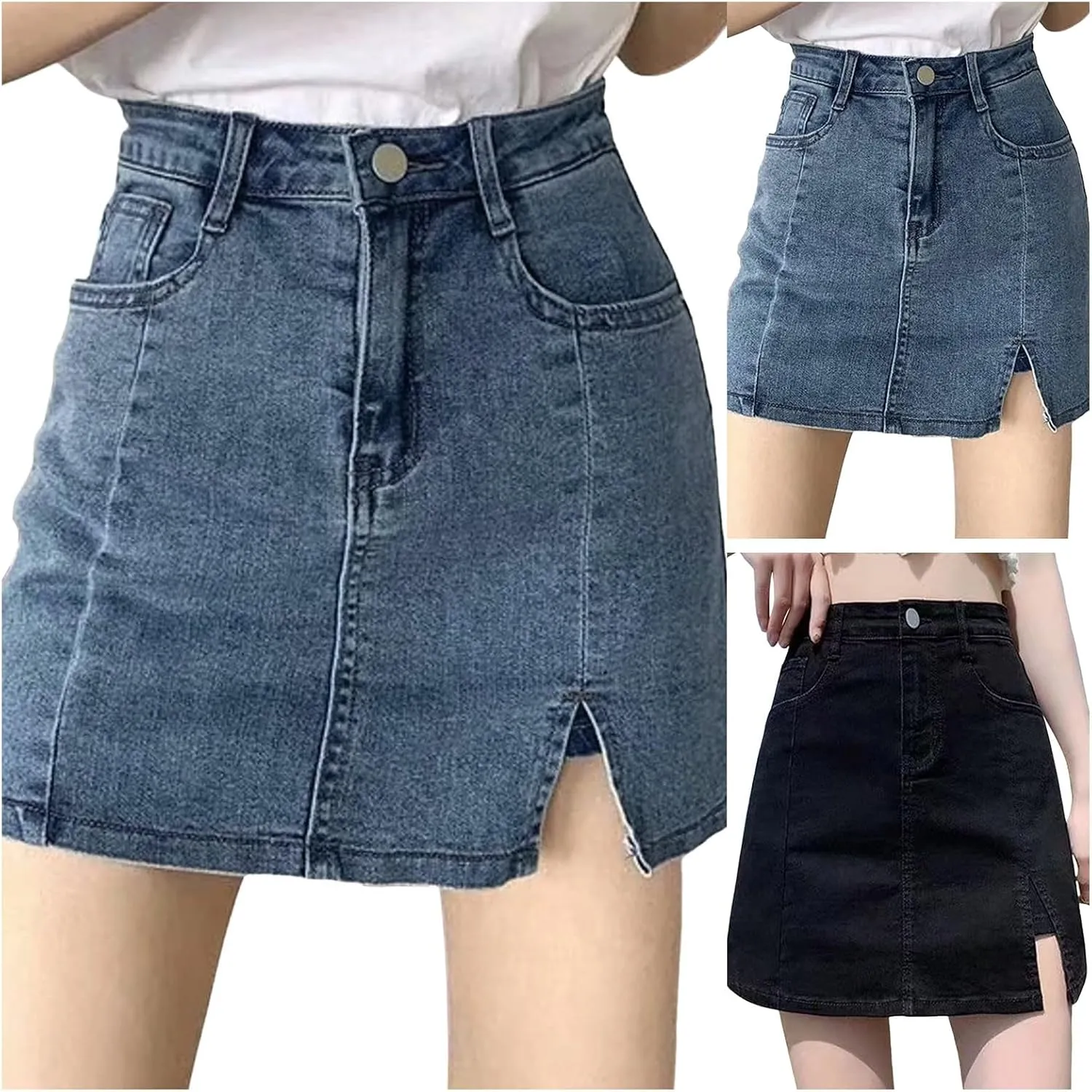 Skorts Skirts for Women Denim Casual Mini Skirt Side Slit High Waist Slim Fit Stretchy Trendy Teen Girls Jean Shorts