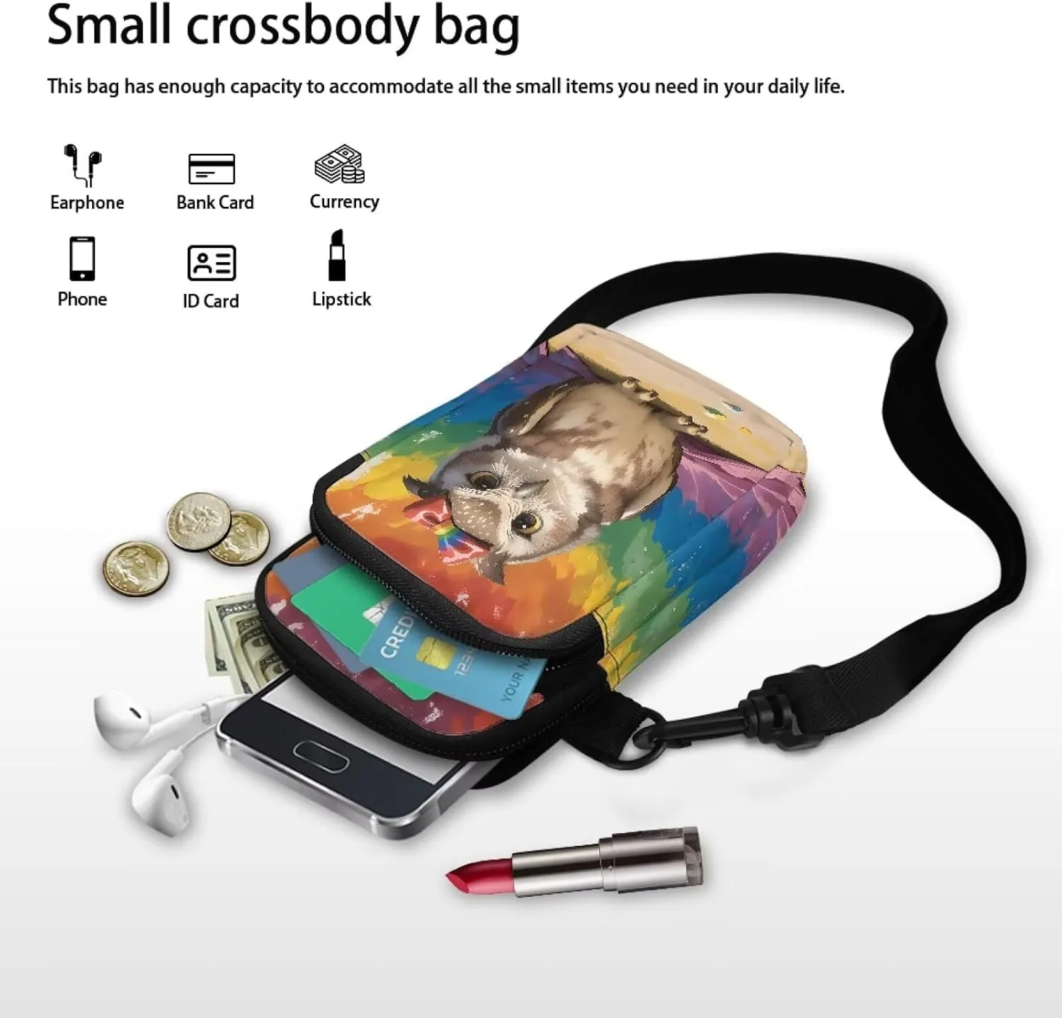 Small Crossbody Phone Wallet Bag, Tropical Flower Leaves Mini Shoulder Purse Belt Bag for Running, Hiking & Biking