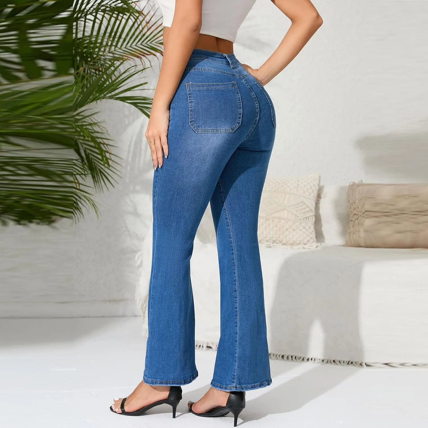 Straight Leg Jeans for Women,Trendy Retro High Waisted Wide Leg Stretch Boyfriend Denim Pants