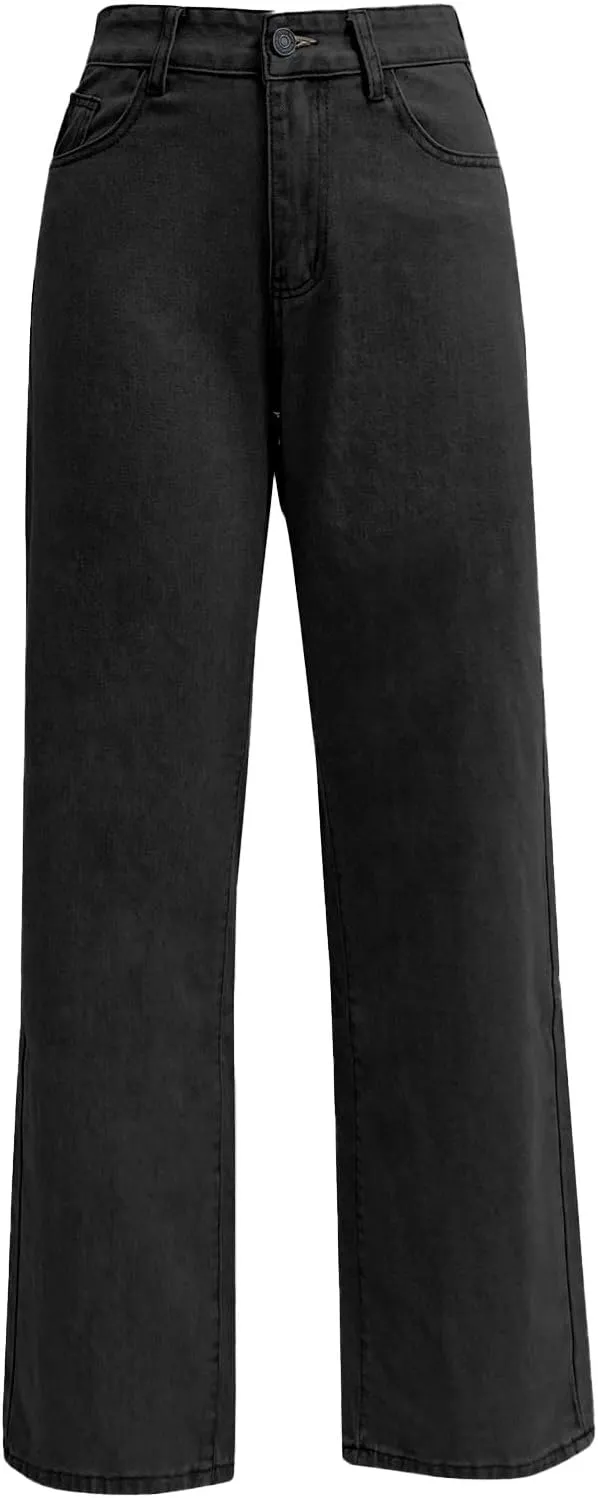 Straight Leg Jeans for Women,Trendy Retro High Waisted Wide Leg Stretch Boyfriend Denim Pants