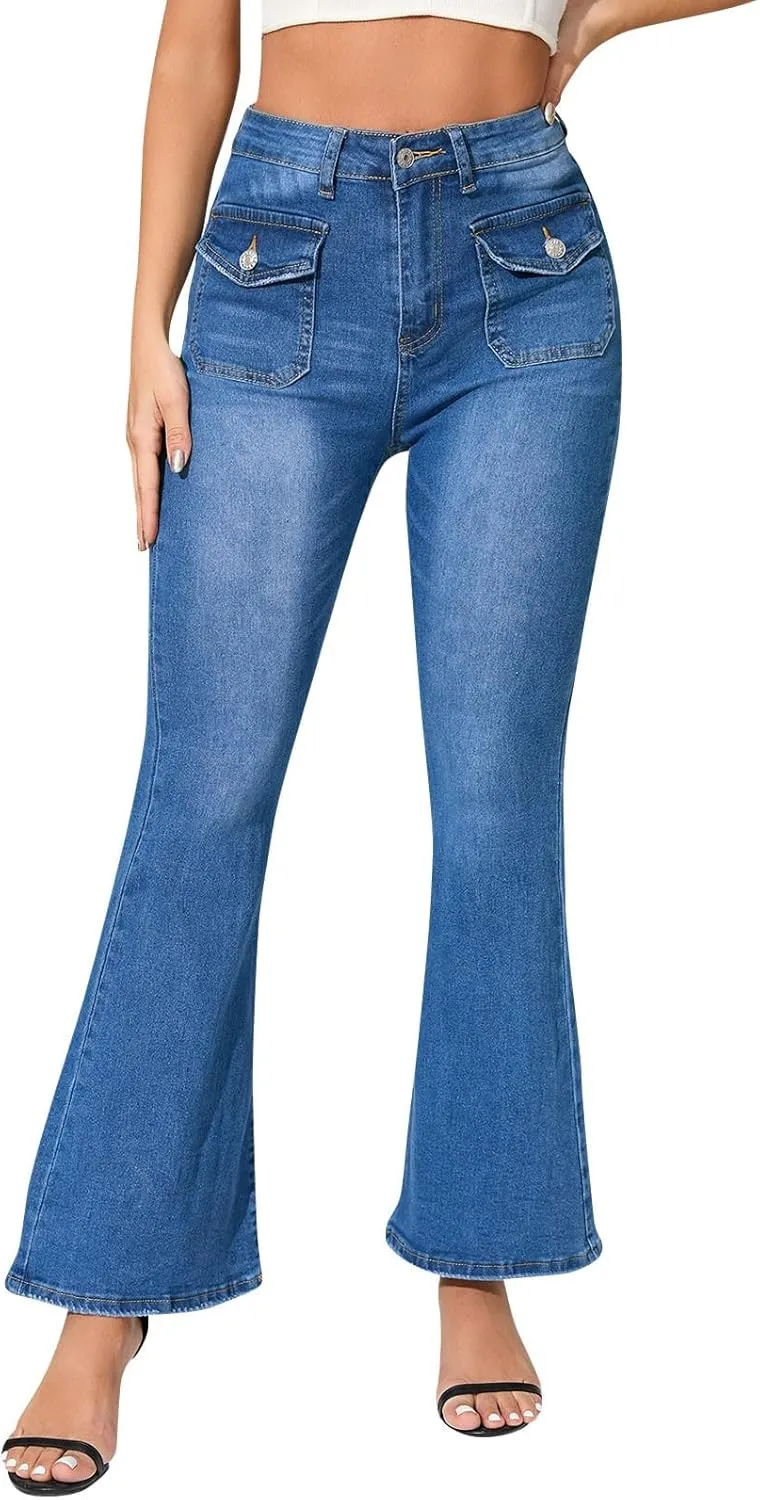 Straight Leg Jeans for Women,Trendy Retro High Waisted Wide Leg Stretch Boyfriend Denim Pants