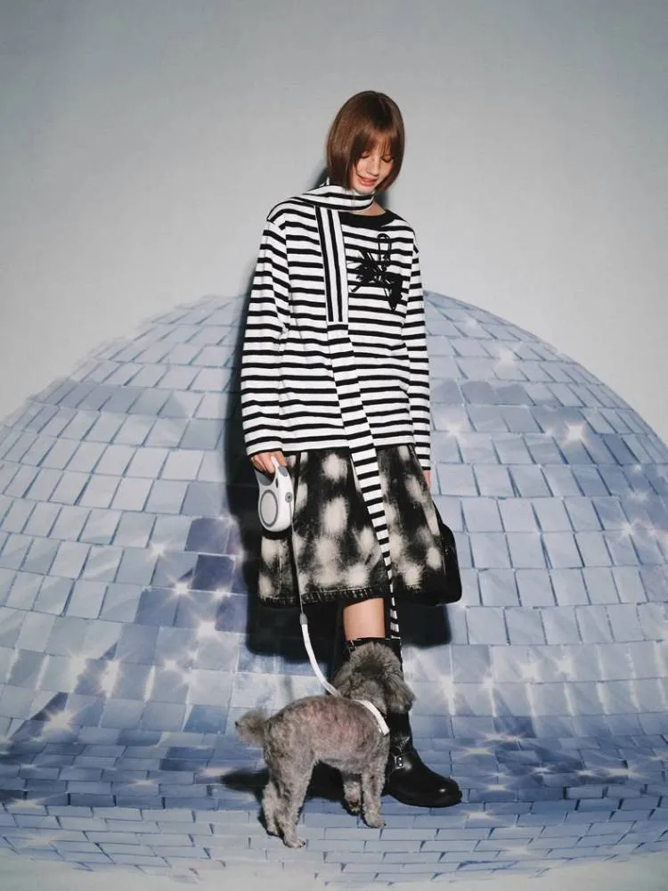 Striped casual T-shirt (with scarf)   striped socks【s0000008373】