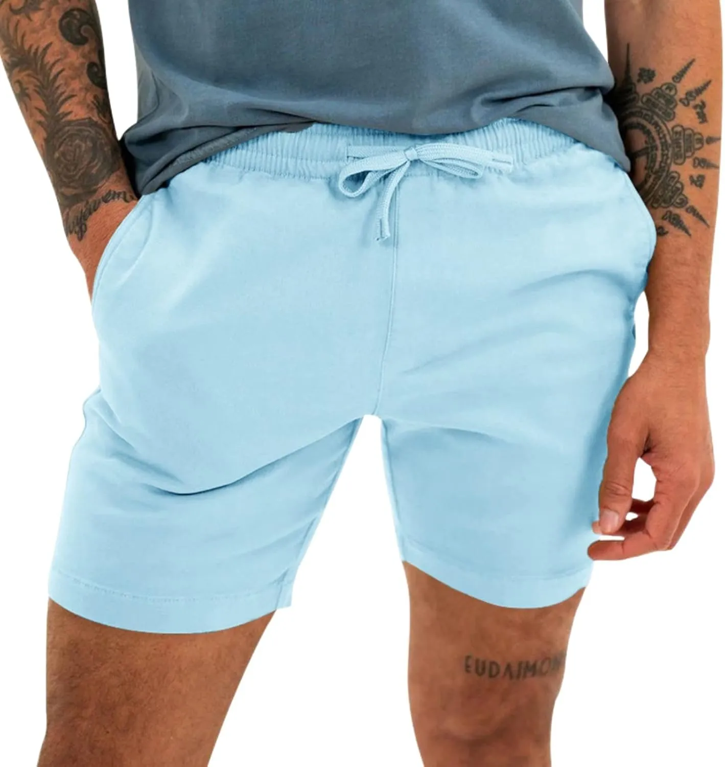 Summer Cotton Linen Shorts for Men Drawstring Breathable Sports Shorts Slim Fit Stretch Pants Quick Dry Thin Pants