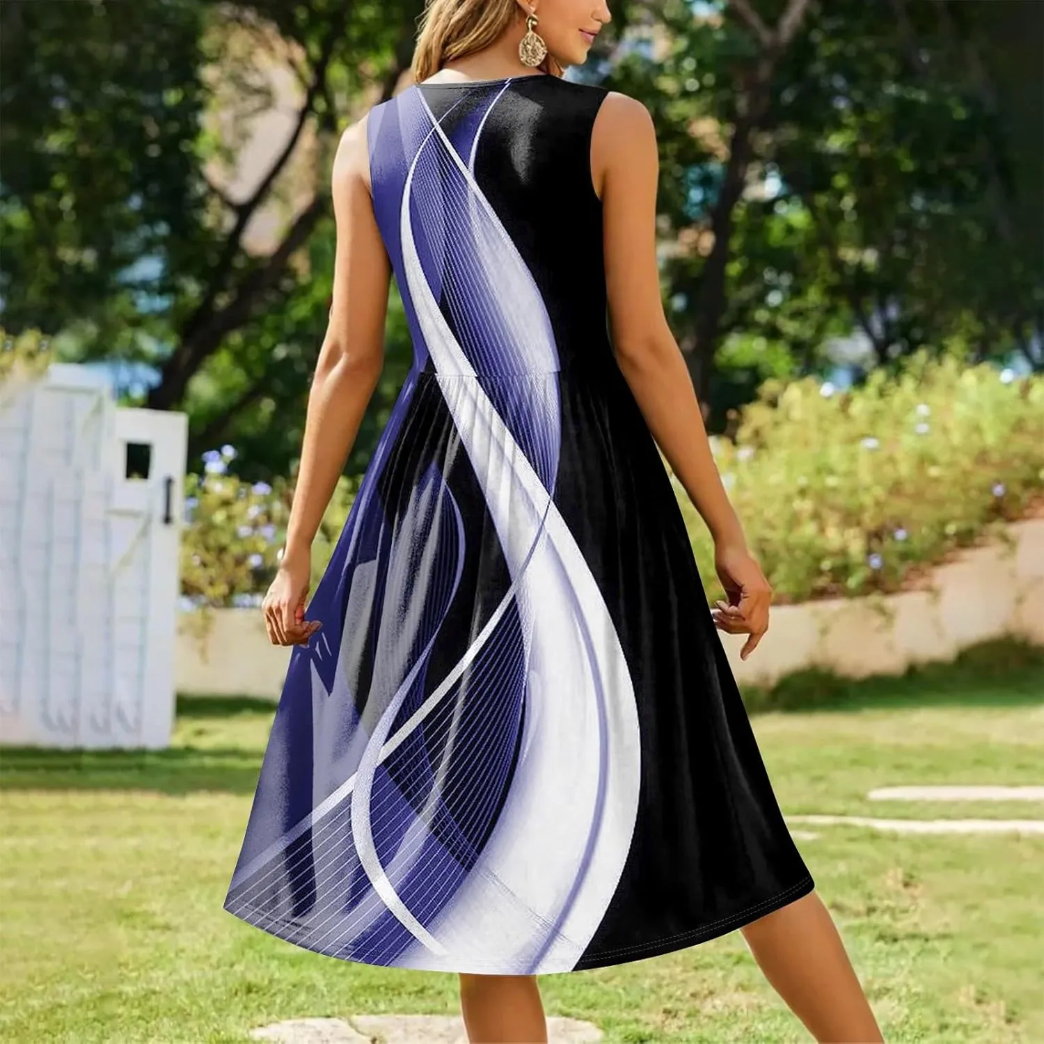 Summer Dresses for Women Casual Sleeveless Midi Dress Swing Tank Sundress Flowy Beach T-Shirt Dress with Pockets