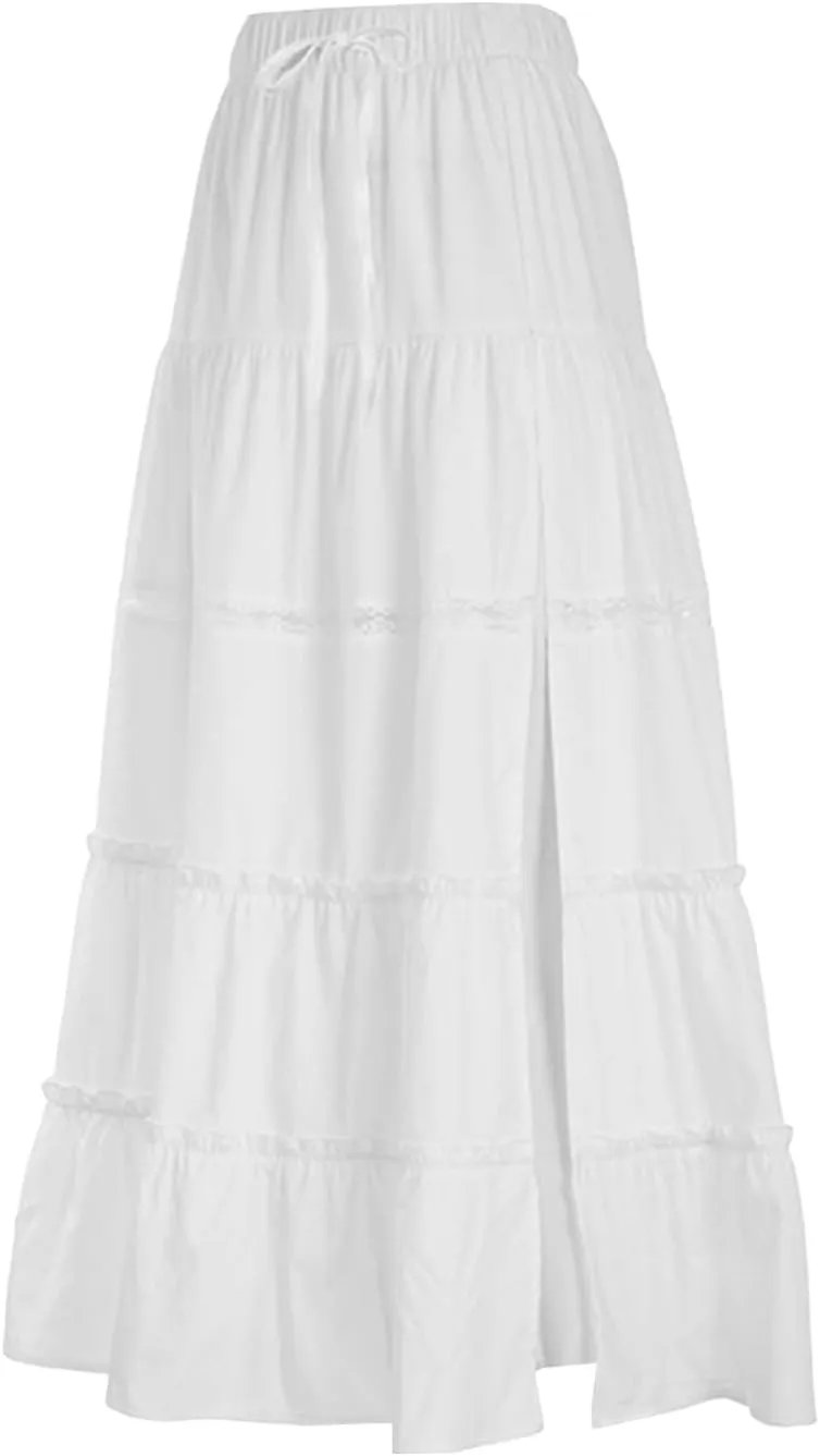 Summer Maxi Skirt for Women 2024 a Line Elastic High Waist Long Skirt Flowy Tiered Ruffle Pleated Skirt