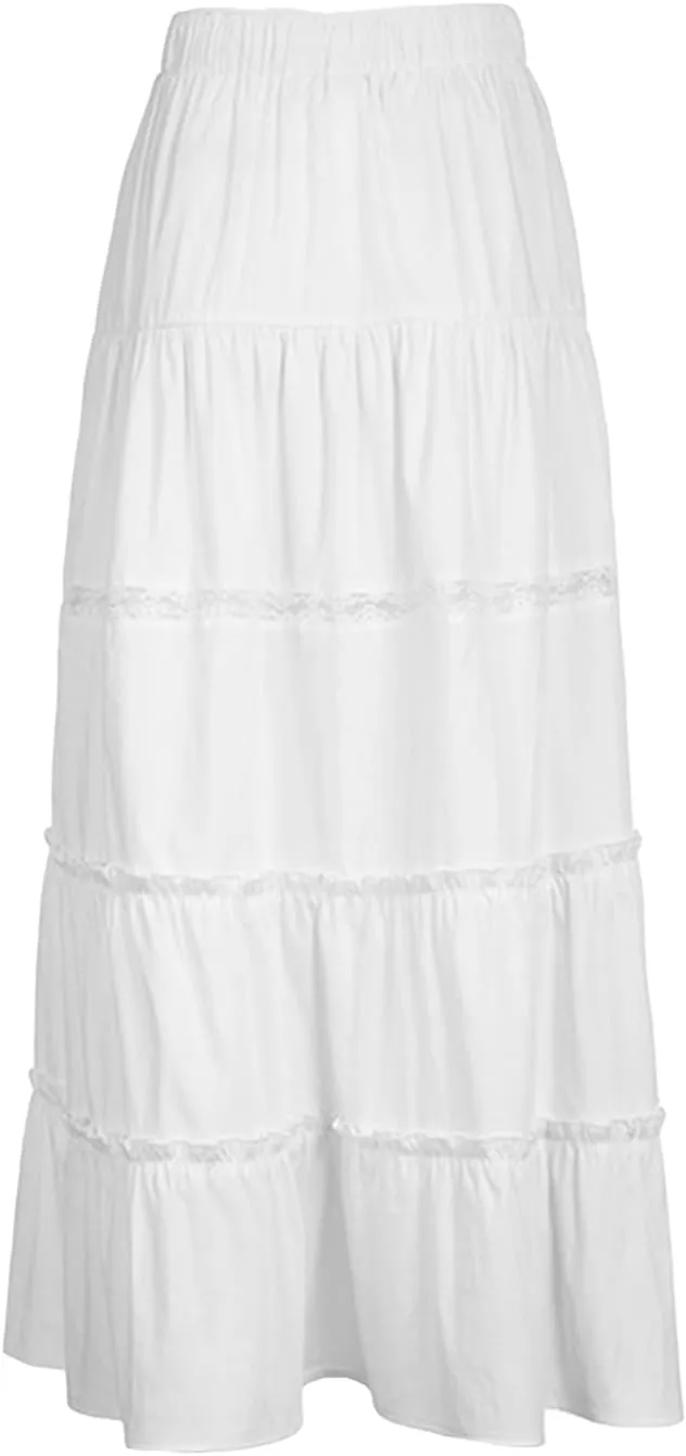 Summer Maxi Skirt for Women 2024 a Line Elastic High Waist Long Skirt Flowy Tiered Ruffle Pleated Skirt
