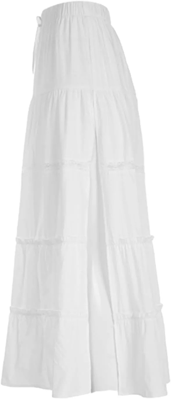 Summer Maxi Skirt for Women 2024 a Line Elastic High Waist Long Skirt Flowy Tiered Ruffle Pleated Skirt