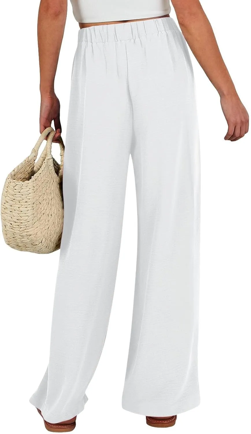 Summer Wide Leg Linen Pants for Women with Pockets High Waisted Tie Knot Beach Palazzo Pants Casual Lounge Trousers