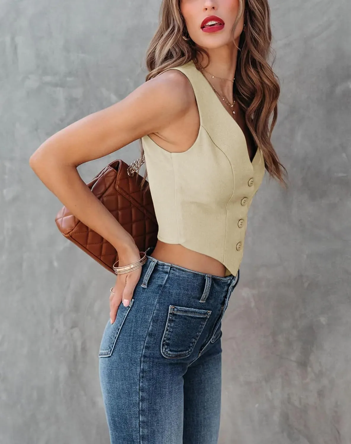 Sunborui Women's Business Button Up Sleeveless Vests Fully Lined V Neck Regular Fitted Jacket Waistcoat