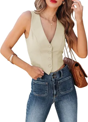 Sunborui Women's Business Button Up Sleeveless Vests Fully Lined V Neck Regular Fitted Jacket Waistcoat