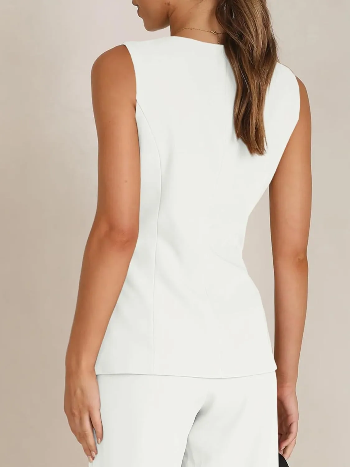 Tankaneo Women's Single Breasted Vests Square Neck Sleeveless Slim Fitted Work Office Waistcoats