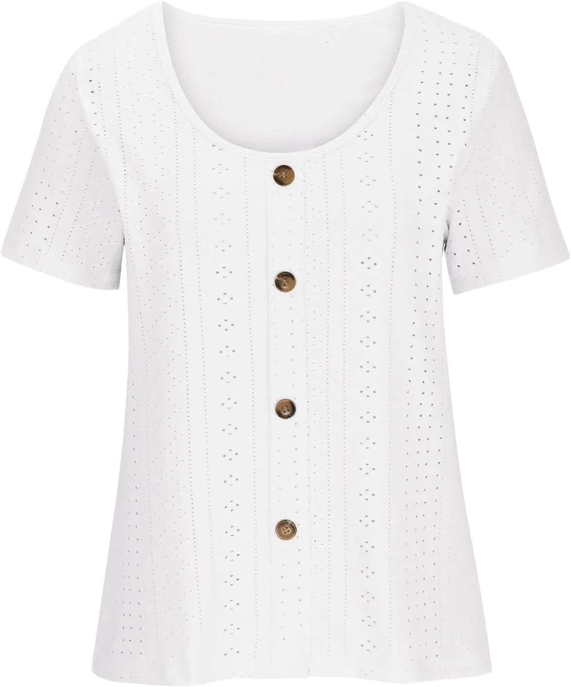 Tops for Women Trendy Short Sleeve Embroidery Hollow Elegant Shirts Casual Scoop Neck Cute Plain Womens Summer Tops