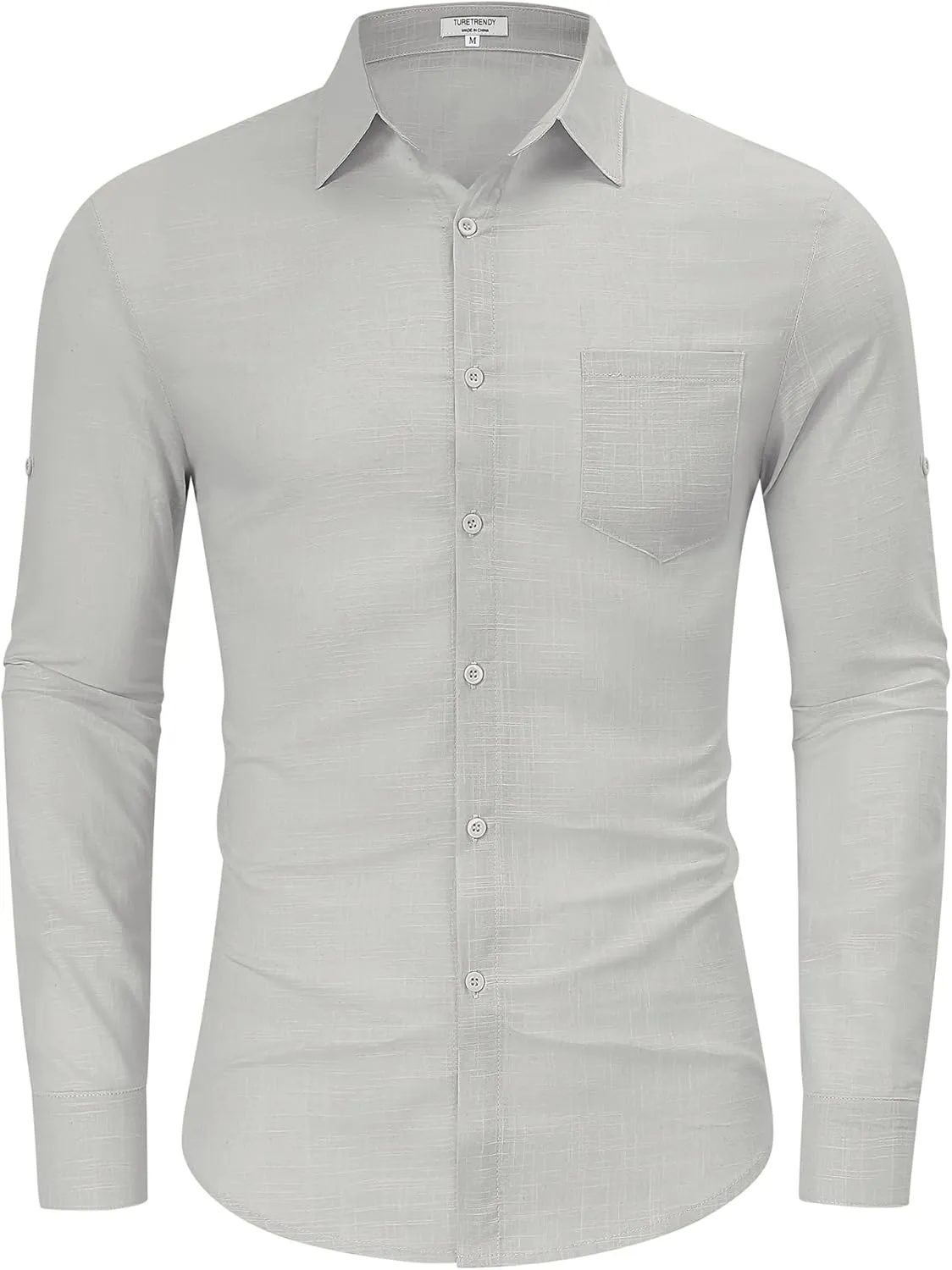 TURETRENDY Mens Button Down Linen Shirts Casual Long Sleeve Dress Shirts Regular Fit Cotton Beach Yoga Shirts with Pocket