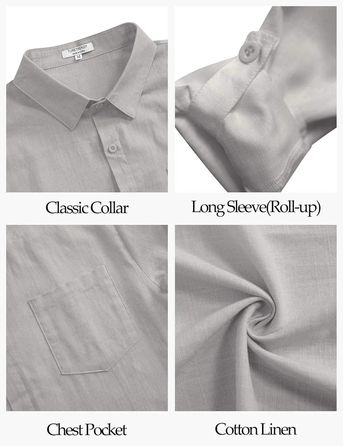 TURETRENDY Mens Button Down Linen Shirts Casual Long Sleeve Dress Shirts Regular Fit Cotton Beach Yoga Shirts with Pocket