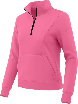 URBAN BUCK Womens Neon Pullover Running Sweatshirts High Visibility Fleece Lined Oversize Quarter Zip Workout Sweater Jackets