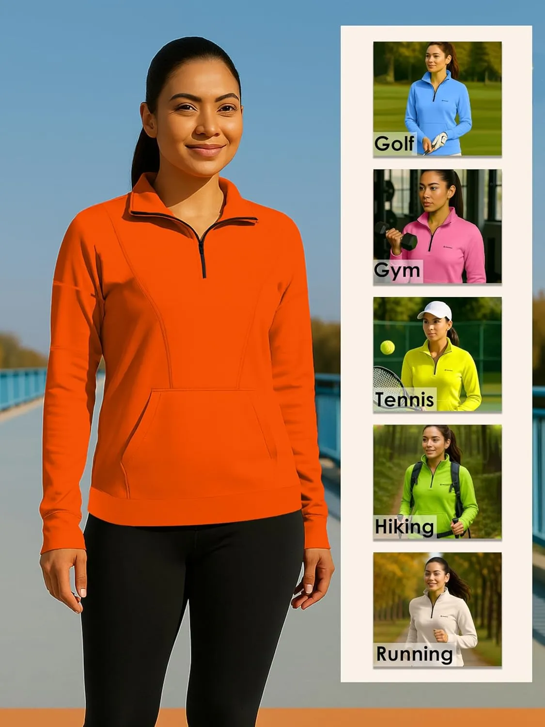 URBAN BUCK Womens Neon Pullover Running Sweatshirts High Visibility Fleece Lined Oversize Quarter Zip Workout Sweater Jackets