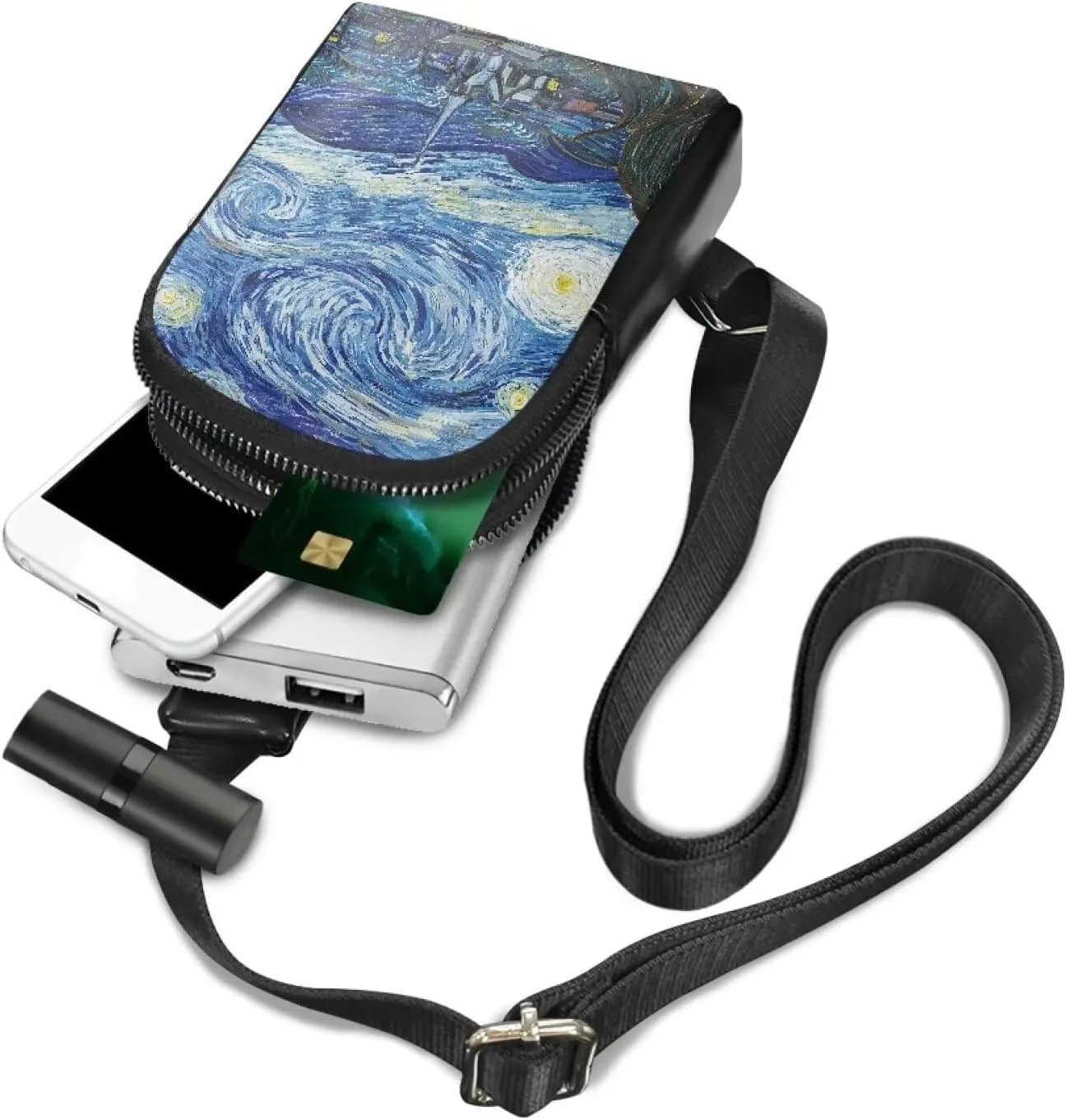 Van Gogh Starry Night Sling Bag Backpack Casual Chest Bag with Shoulder Strap, Oil Painting Art Lightweight Fanny Pack PU Leather Cross Body Purse