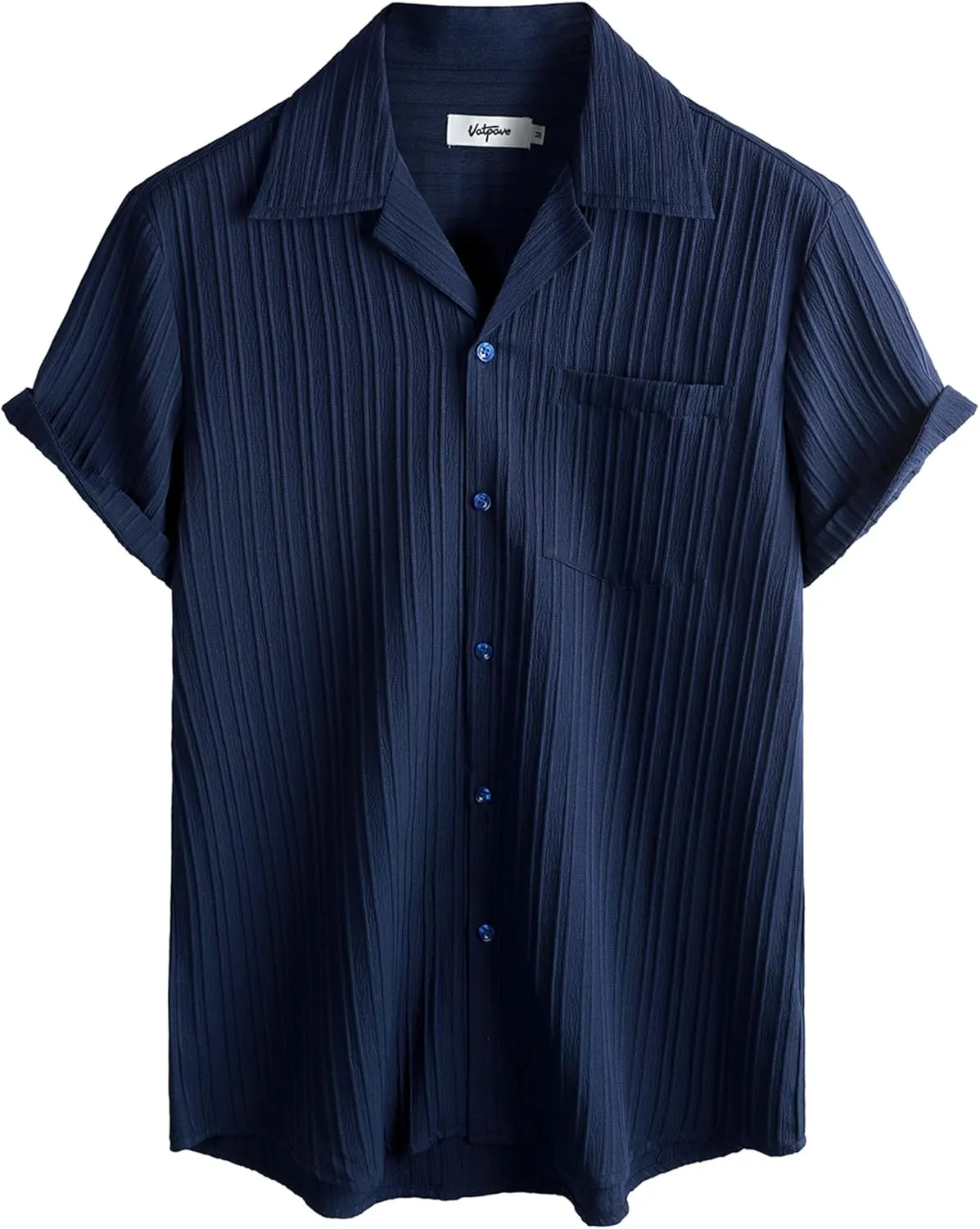 VATPAVE Mens Linen Shirts Casual Button Down Cuban Shirts Short Sleeve Summer Shirts Fashion Textured Beach Shirt with Pocket