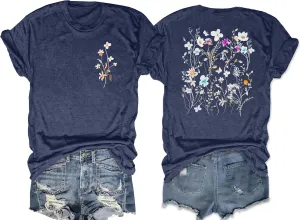 Vintage Flowers Shirt Women: Boho Floral T-Shirt Flower Graphic Shirt Wildflowers Tees Short Sleeve Casual Tops