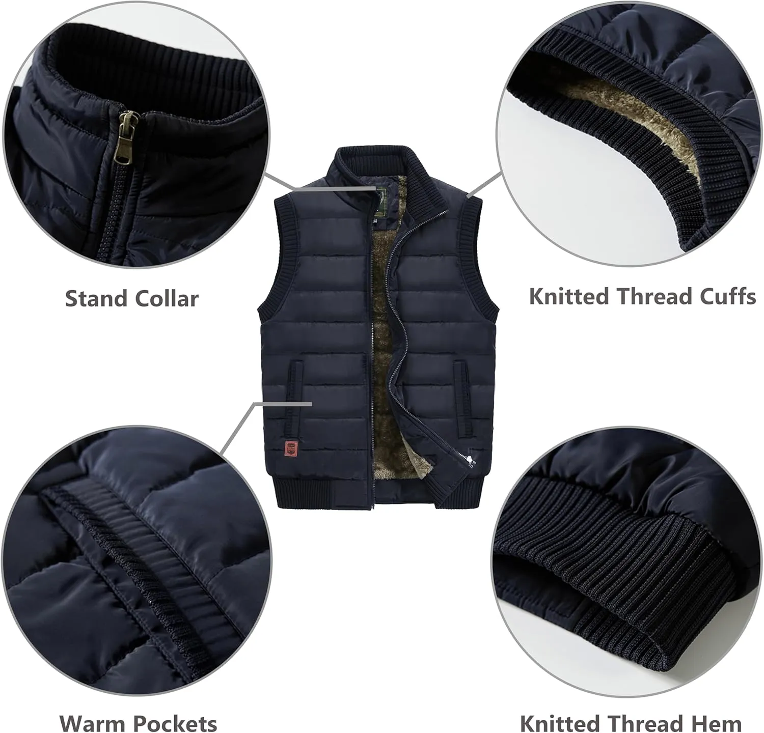VtuAOL Men's Outerwear Vest for Men Winter Puffer Vests Fleece Lined Outdoor Warm Sleeveless Jackets