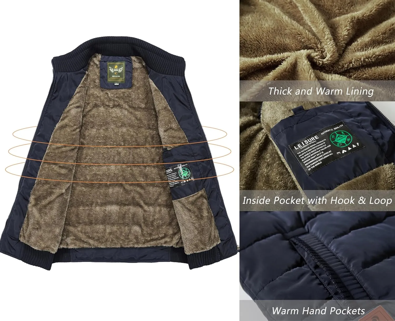 VtuAOL Men's Outerwear Vest for Men Winter Puffer Vests Fleece Lined Outdoor Warm Sleeveless Jackets