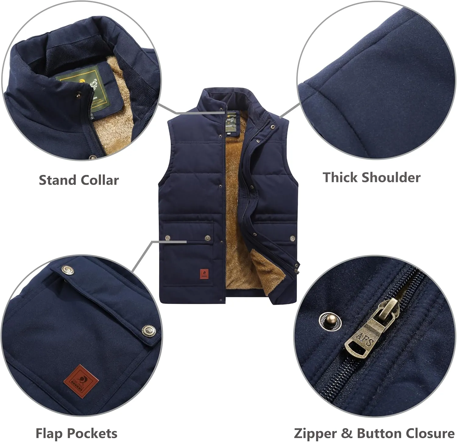 VtuAOL Men's Outerwear Vest for Men Winter Puffer Vests Fleece Lined Outdoor Warm Sleeveless Jackets
