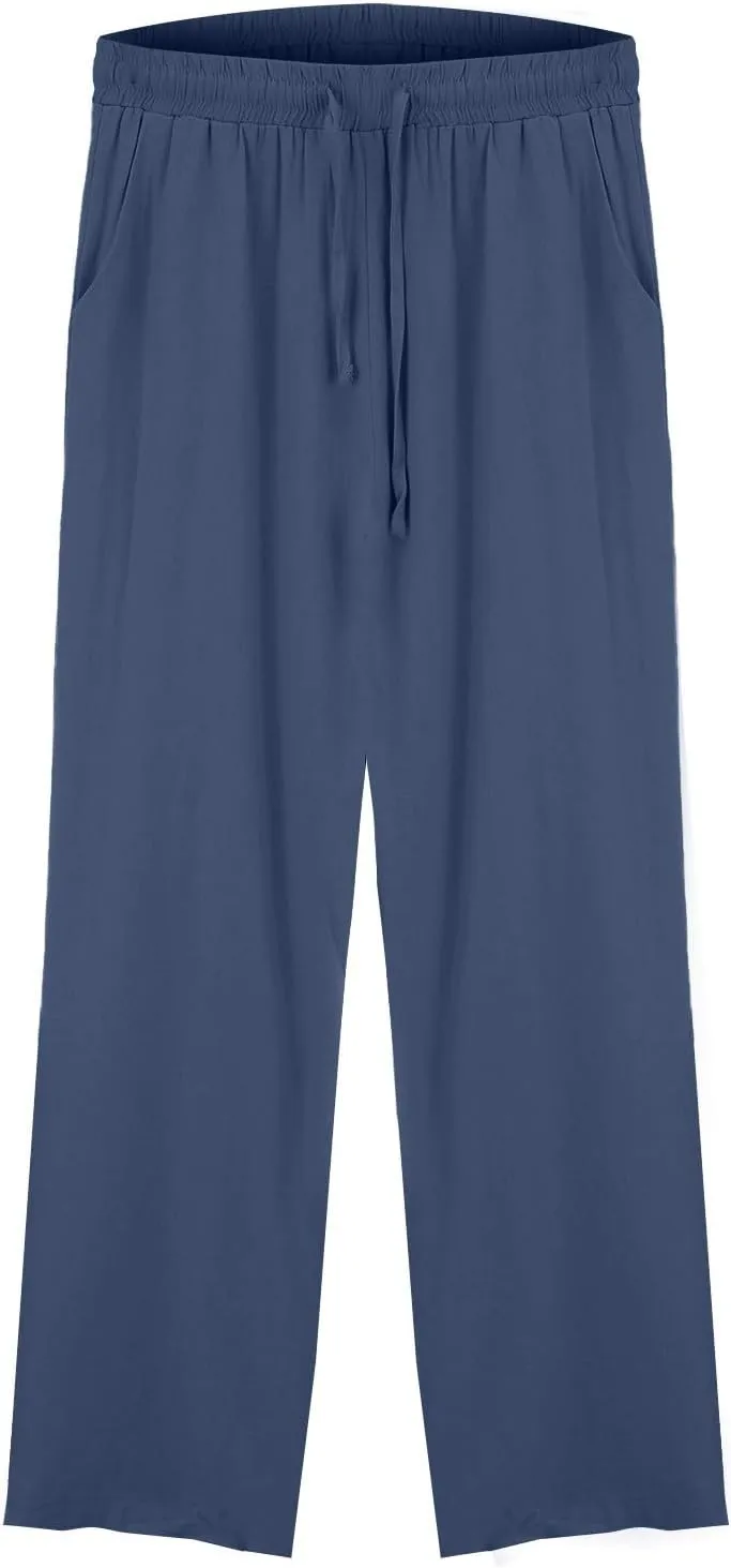 Wide Leg Linen Pants Women Palazzo Trousers Summer Casual Vacation Trousers Lounge Pant with Pockets