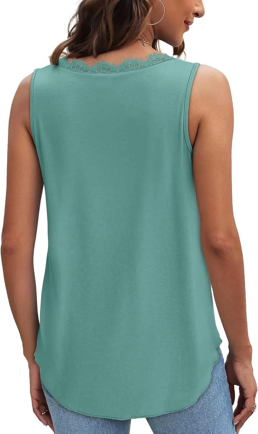 WIHOLL Womens Summer Tank Tops Loose Fit Lace V Neck Sleeveless Tops Shirts Dressy Casual Flowy(S-3XL)