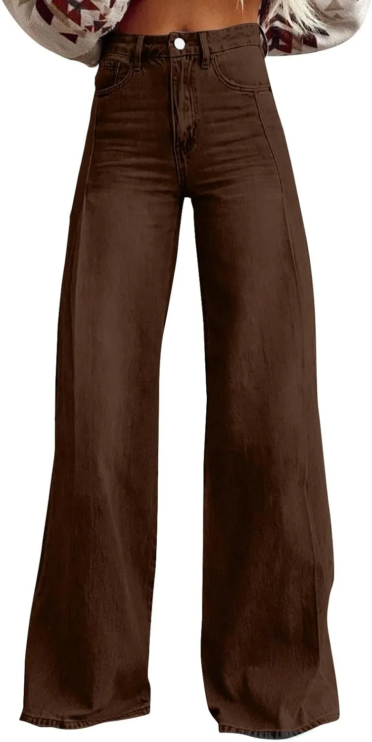 Woman's Wide Leg Jeans 2025 Summer Fashion High Waisted Flare Dark Wash Baggy Denim Pants Y2k Streetwear