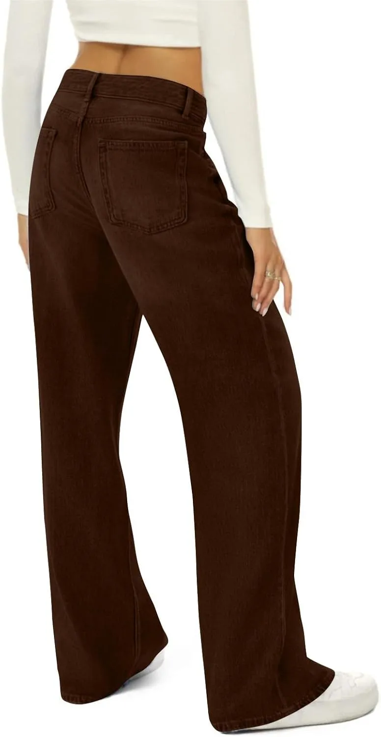 Woman's Wide Leg Jeans 2025 Summer Fashion High Waisted Flare Dark Wash Baggy Denim Pants Y2k Streetwear