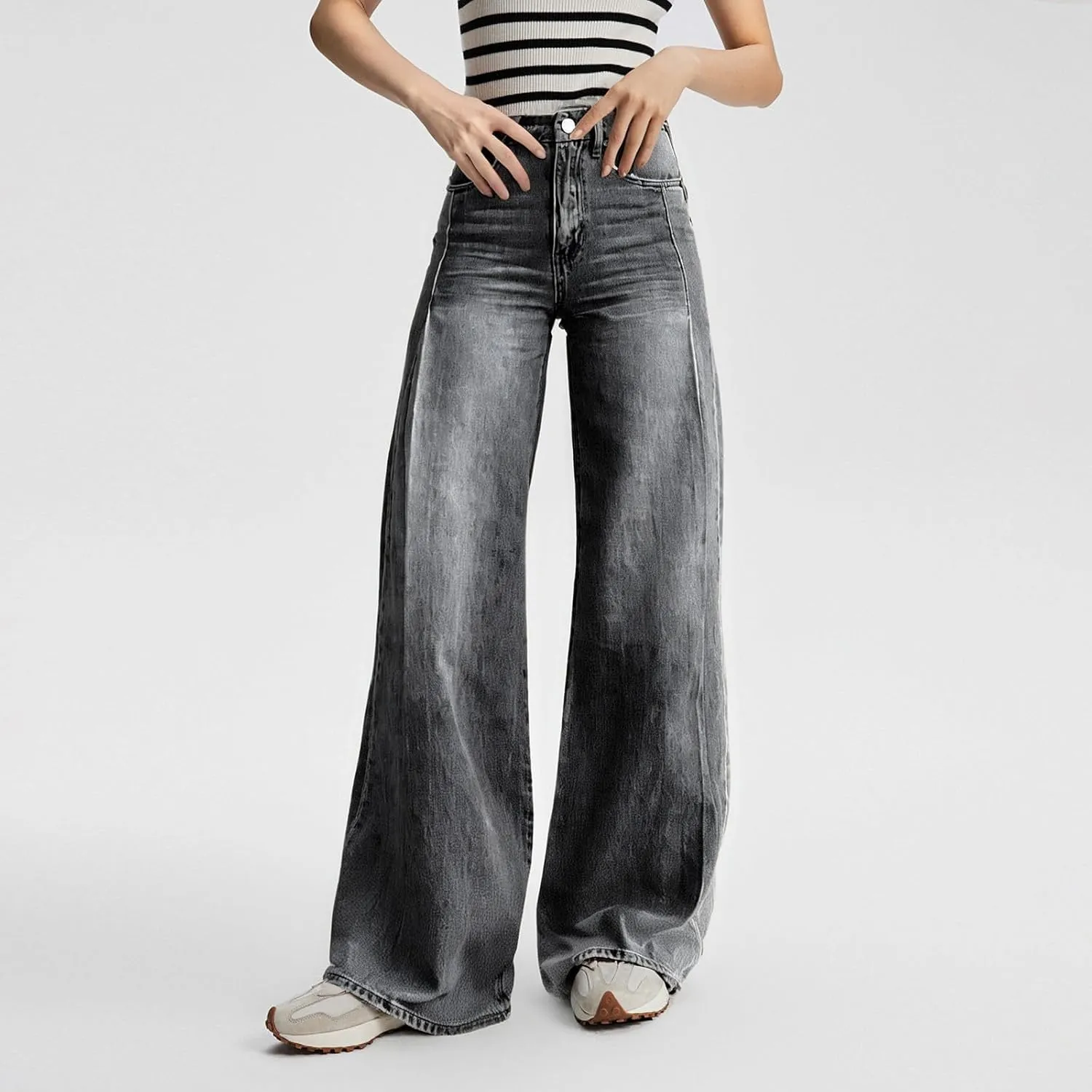 Woman's Wide Leg Jeans 2025 Summer Fashion High Waisted Flare Dark Wash Baggy Denim Pants Y2k Streetwear