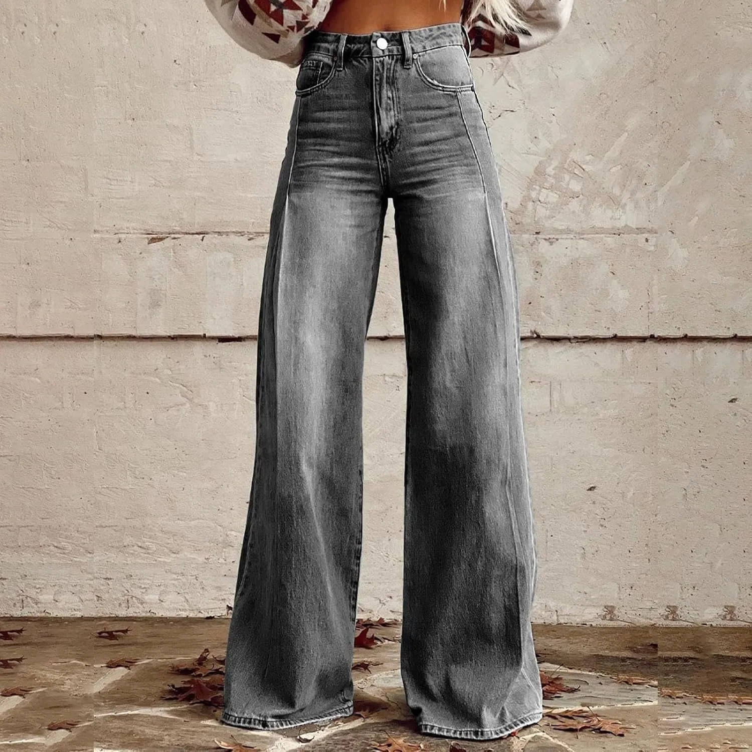Woman's Wide Leg Jeans 2025 Summer Fashion High Waisted Flare Dark Wash Baggy Denim Pants Y2k Streetwear