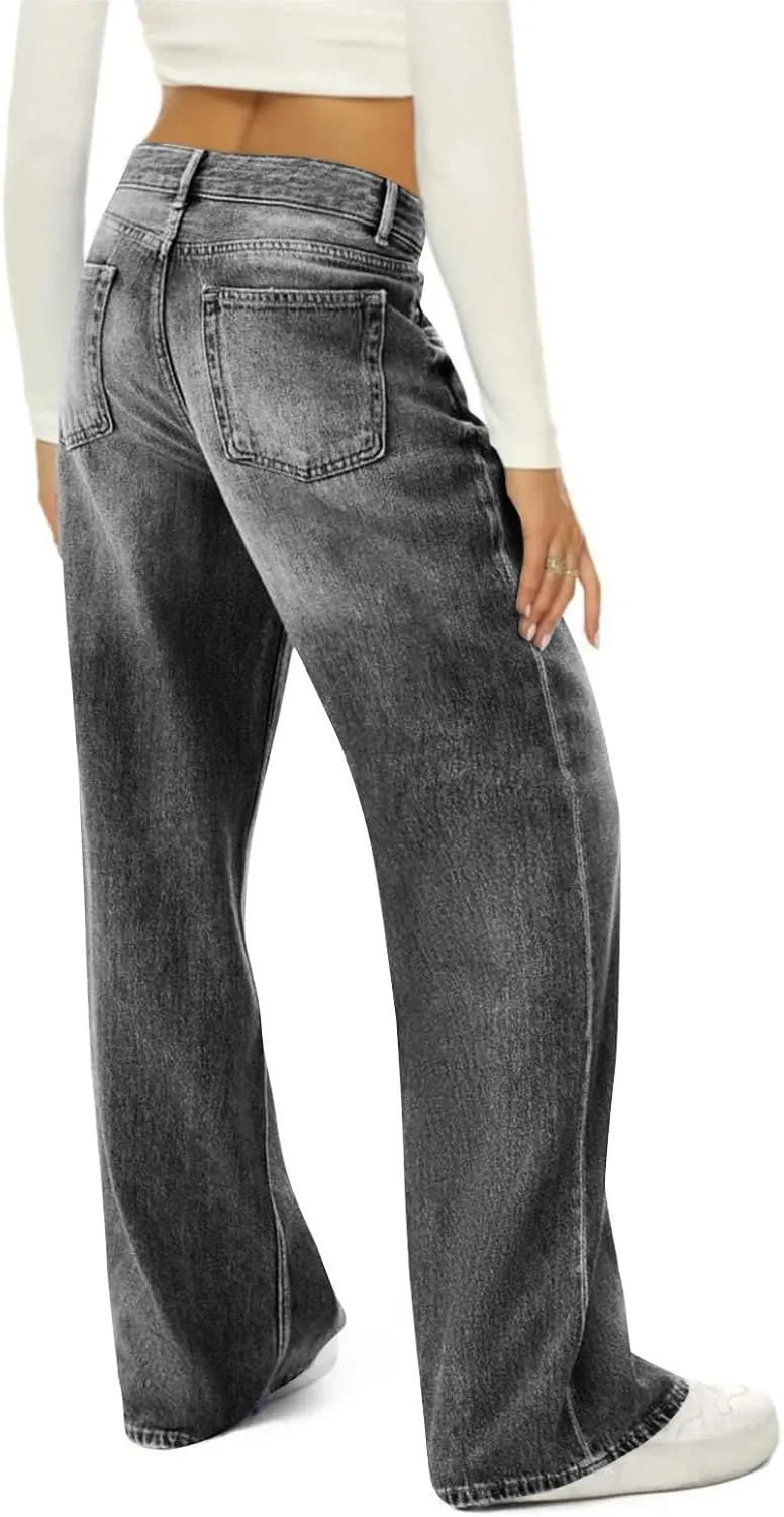 Woman's Wide Leg Jeans 2025 Summer Fashion High Waisted Flare Dark Wash Baggy Denim Pants Y2k Streetwear