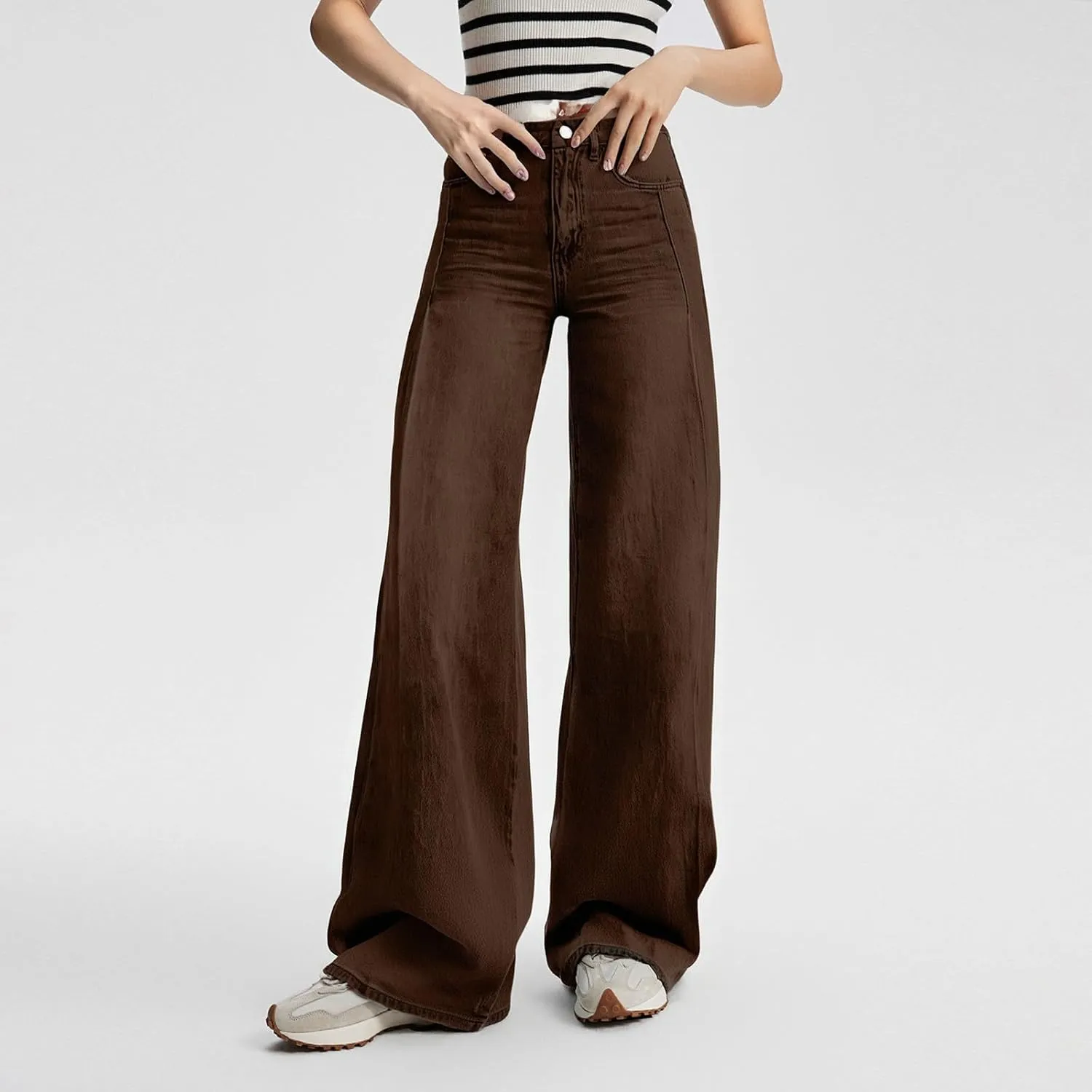 Woman's Wide Leg Jeans 2025 Summer Fashion High Waisted Flare Dark Wash Baggy Denim Pants Y2k Streetwear