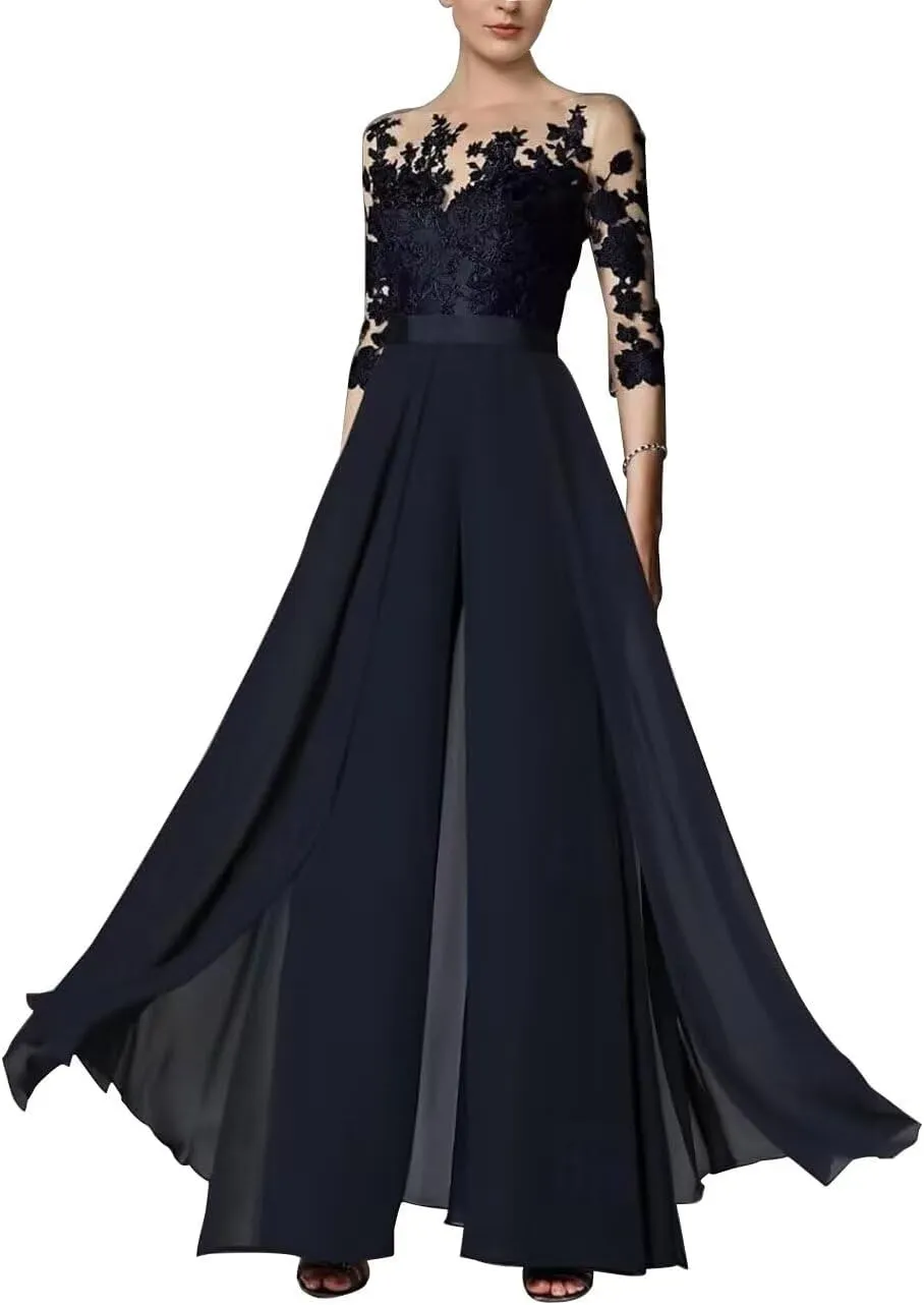 Women Dressy Jumpsuit/Pantsuit Mother of The Bride Dress Lace Appliques Wedding Guest Formal Dresses