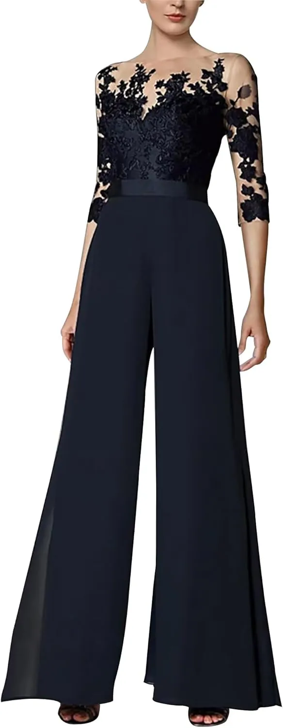 Women Dressy Jumpsuit/Pantsuit Mother of The Bride Dress Lace Appliques Wedding Guest Formal Dresses