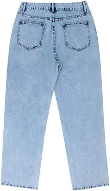 Women High Waisted Jeans Cargo Straight Leg Pants Loose Baggy Trousers Wide Leg Denim Jeans Pants Streetwear