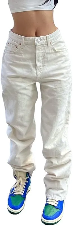 Women High Waisted Jeans Cargo Straight Leg Pants Loose Baggy Trousers Wide Leg Denim Jeans Pants Streetwear