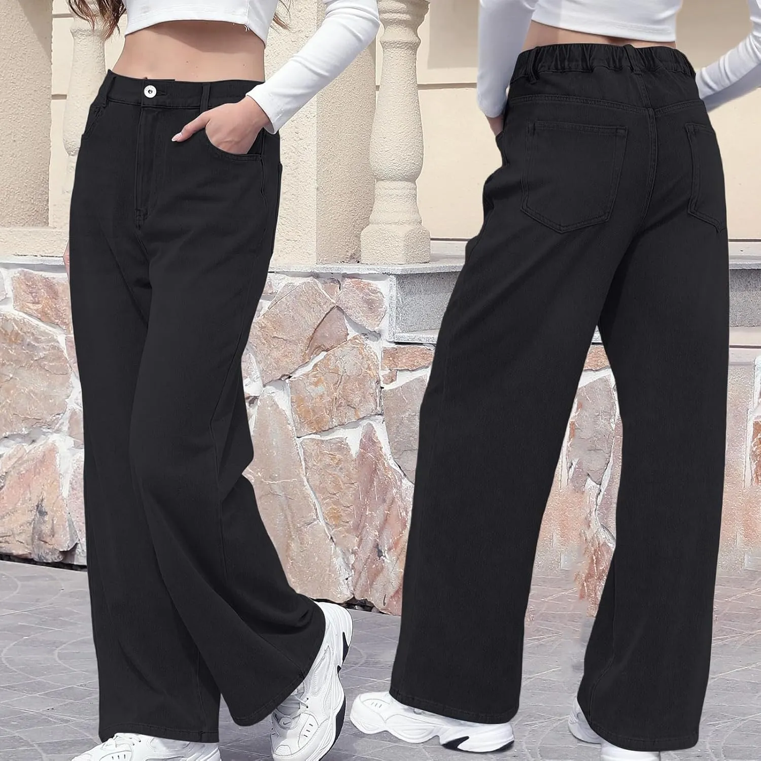 Women Jeans, Tummy Control Jeans for Women Mid Rise Trendy Straight Leg Summer Plus Size Baggy Stretchy Trousers