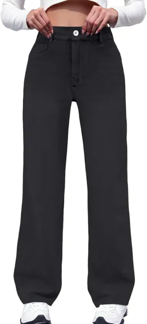 Women Jeans, Tummy Control Jeans for Women Mid Rise Trendy Straight Leg Summer Plus Size Baggy Stretchy Trousers