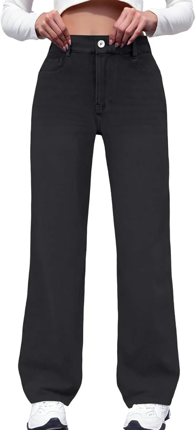 Women Jeans, Tummy Control Jeans for Women Mid Rise Trendy Straight Leg Summer Plus Size Baggy Stretchy Trousers