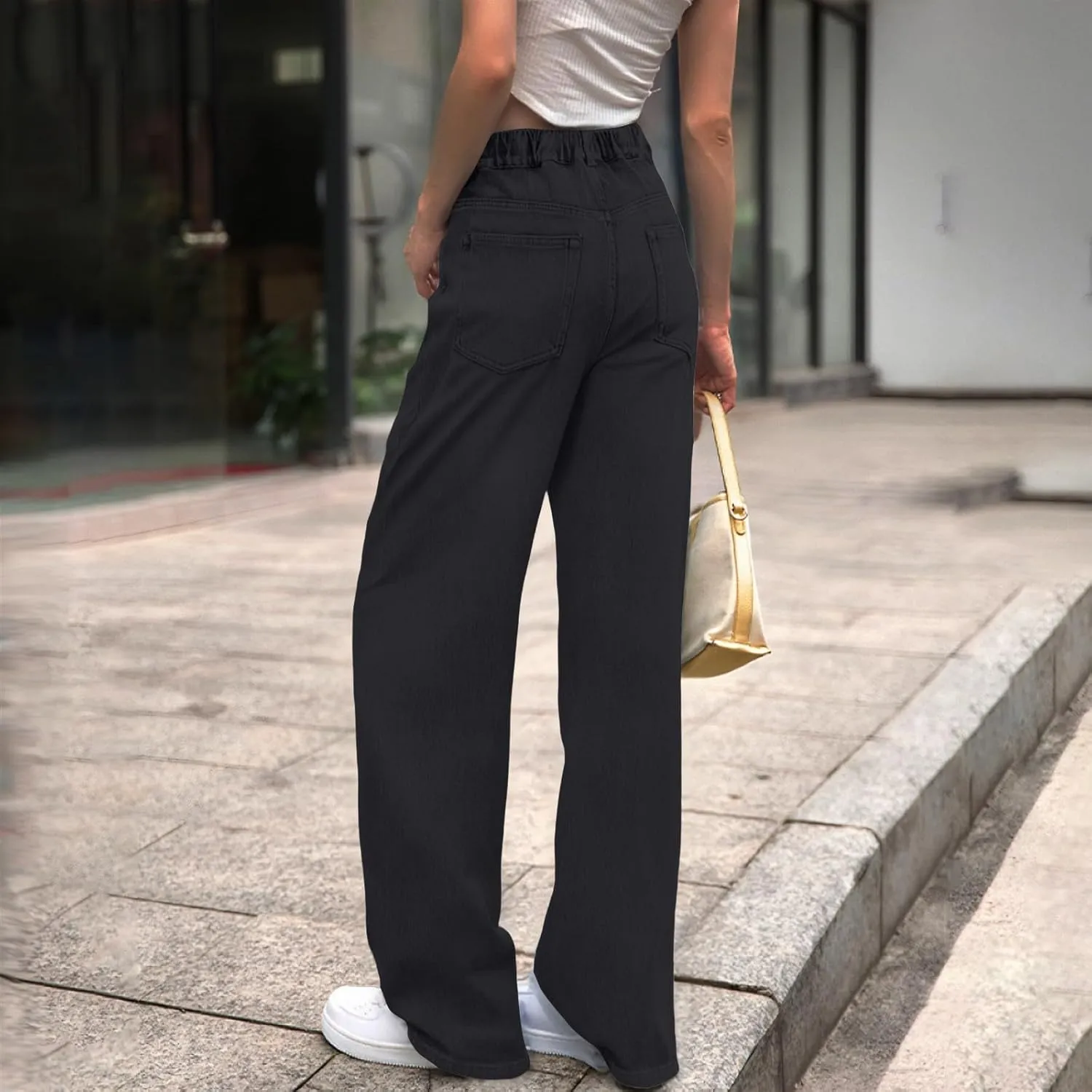 Women Jeans, Tummy Control Jeans for Women Mid Rise Trendy Straight Leg Summer Plus Size Baggy Stretchy Trousers