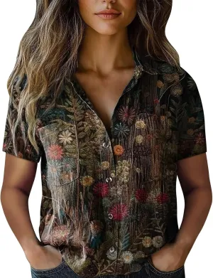 Women Linen Shirts Button Down Colorful Stripe Print V Neck Collared Tops Daily t Shirts Summer Shirts for Women 2025