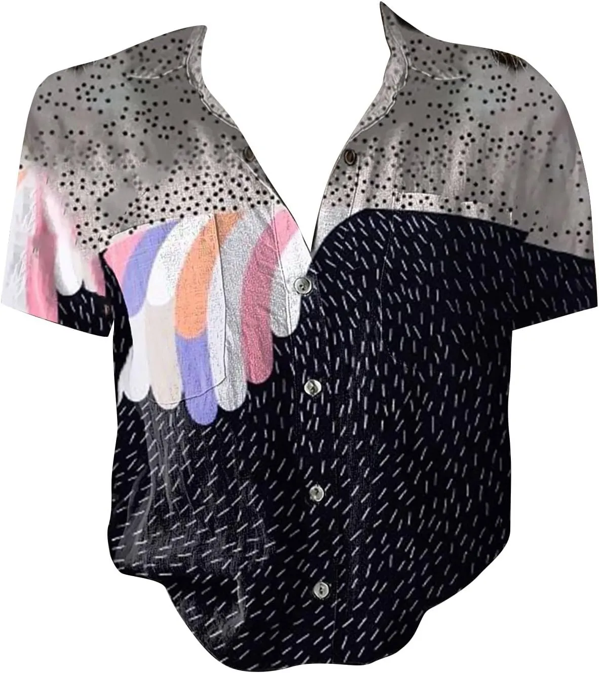 Women Linen Shirts Button Down Colorful Stripe Print V Neck Collared Tops Daily t Shirts Summer Shirts for Women 2025