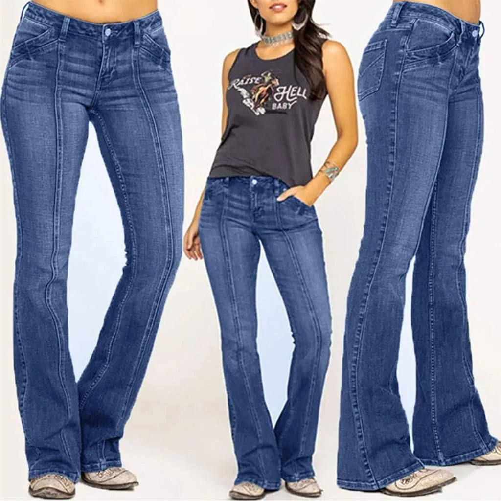 Women Low Waisted Flared Jeans Bell Bottom Jeans Plus Size Wide Leg Denim Pants Hip Hop Street Pants