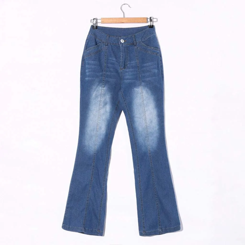 Women Low Waisted Flared Jeans Bell Bottom Jeans Plus Size Wide Leg Denim Pants Hip Hop Street Pants